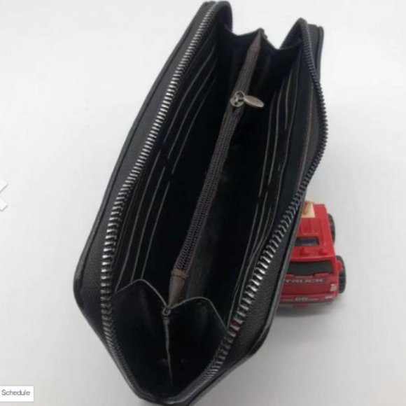 Black Long Bifold Wallet Card Holder Purse with Zipper - Picture 4 of 5